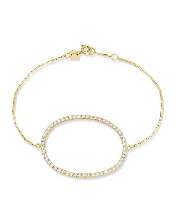 Pulseira Ouro Amarelo com Centro Oval Cravejado de Brilhantes