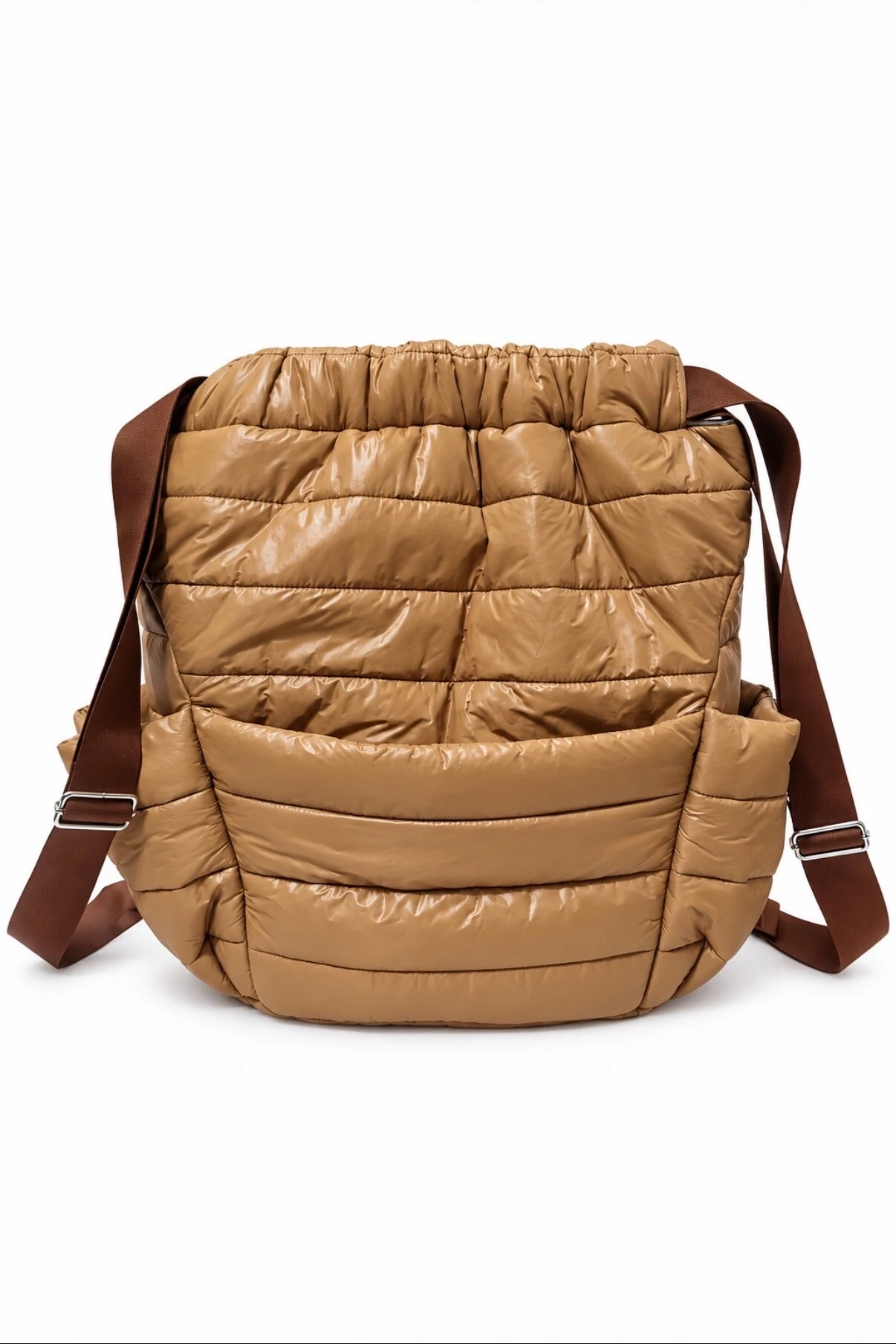 Foto Bolsa Mochila Puffer em nylon Caramelo