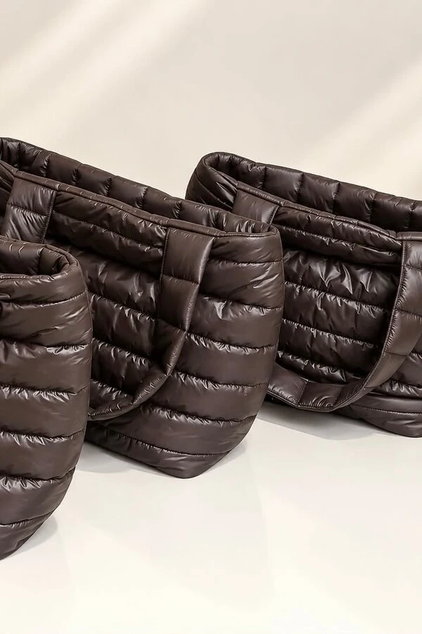 Bolsa Tote Puffer em nylon Marrom
