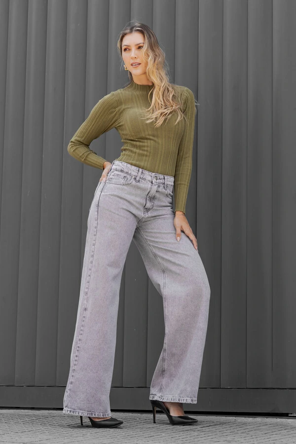 Calça Wide Leg Cinza