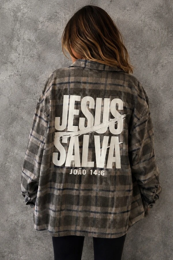 Camisa Xadrez Jesus Salva OffWhite