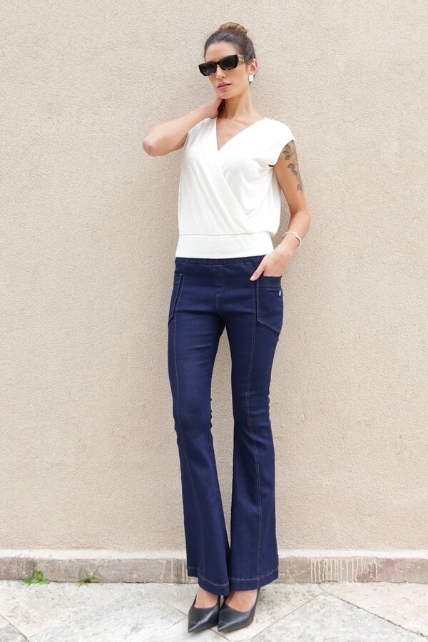 Calça malha jeans flare Bebel