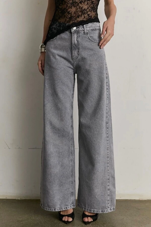 Calça Wide Leg Cinza