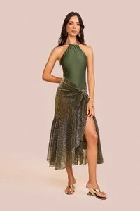 Saia Longa Ventania Tule Verde Musgo
