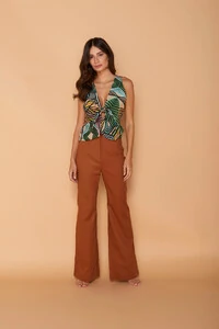 Calça Linho Conhaque - Forro Liso