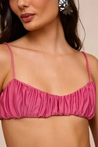 Top Biquíni Ondas Cortininha Rosa Líris