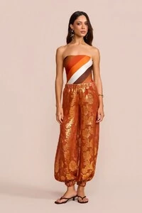 Calça Longa Aladim Lurex Laranja Terracota