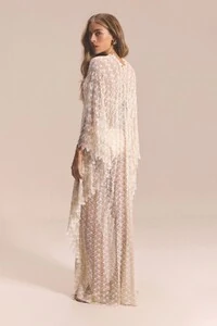 Saída Kaftan de Renda Longa Julie Off-white & Dourado