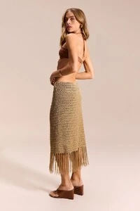 Saia Crochê Longa Bege