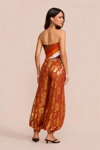 Calça Longa Aladim Lurex Laranja Terracota