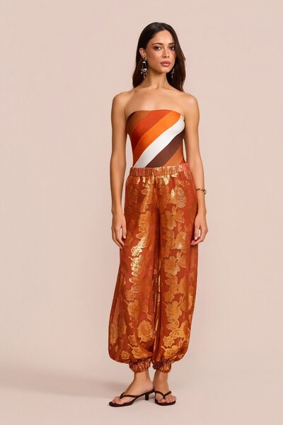 Foto Calça Longa Aladim Lurex Laranja Terracota