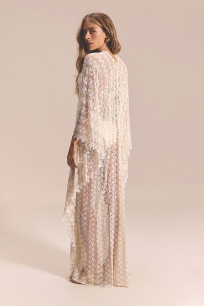 FotoSaída Kaftan de Renda Longa Julie Off-white & Dourado