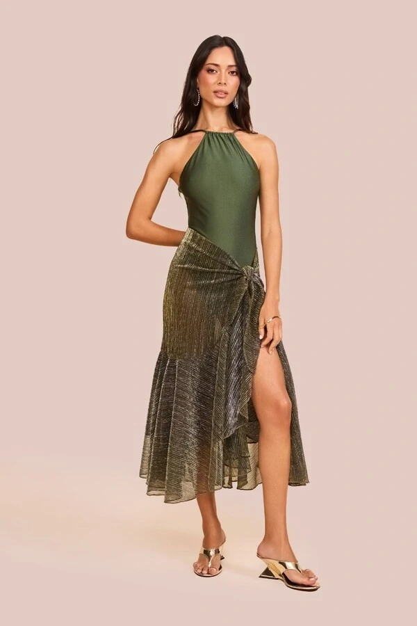 Saia Longa Ventania Tule Verde Musgo