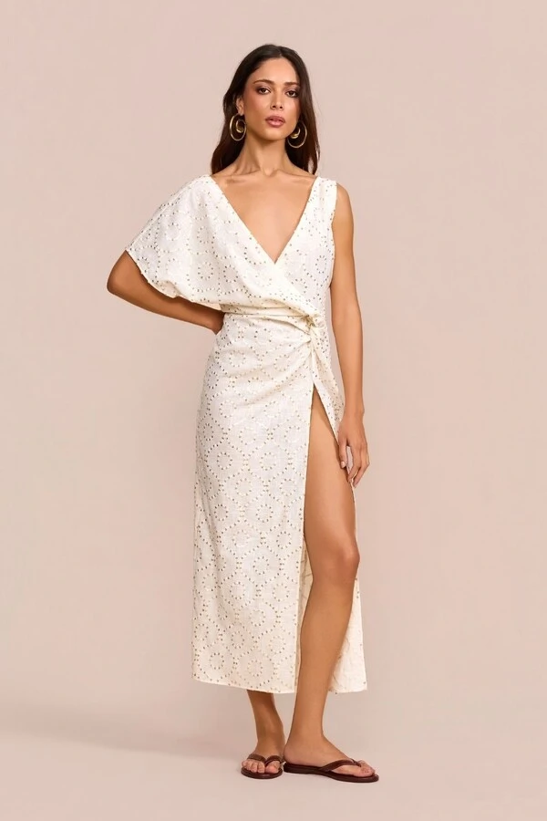 Saída de Praia Midi Leros Paetês Off-White