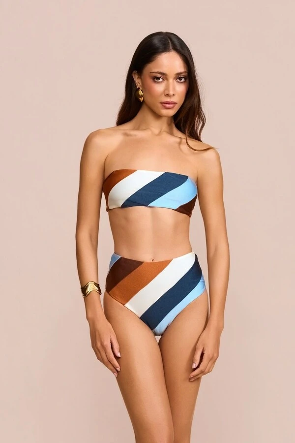 Calcinha Biquíni Hot Pants Taiti Listrado Azul