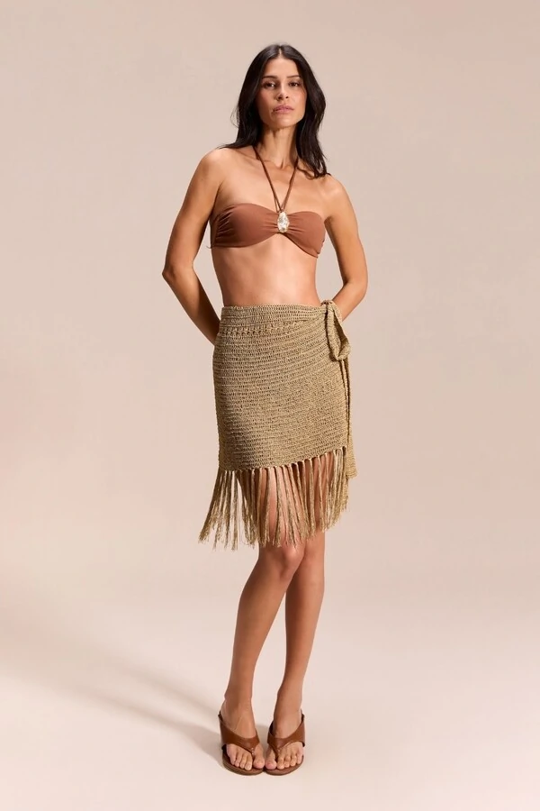 Saia Crochê Curta Bege