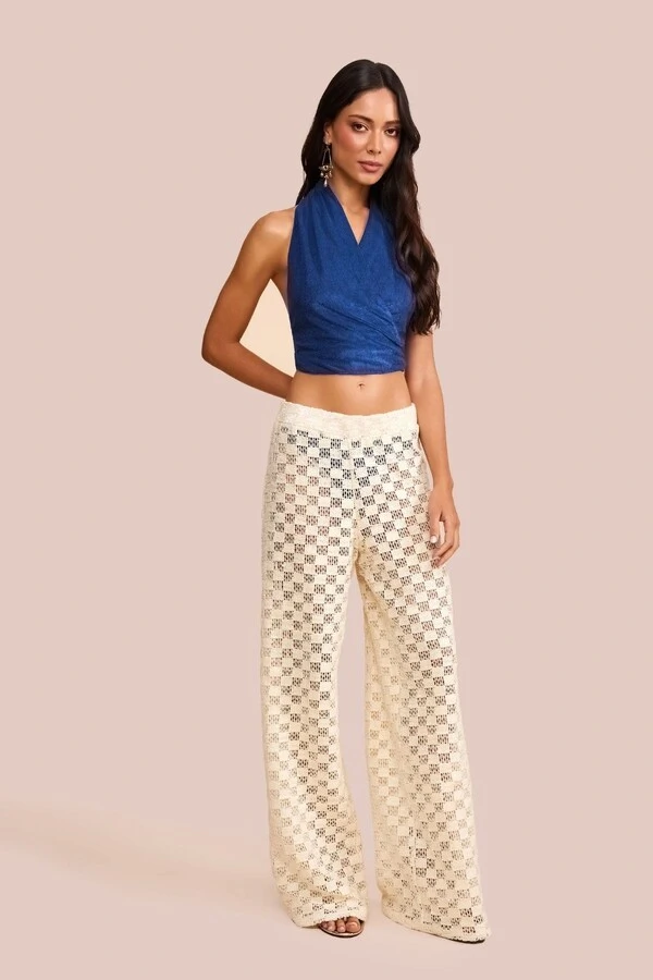 Blusa Frente Única Évora Veludo Azul Marinho