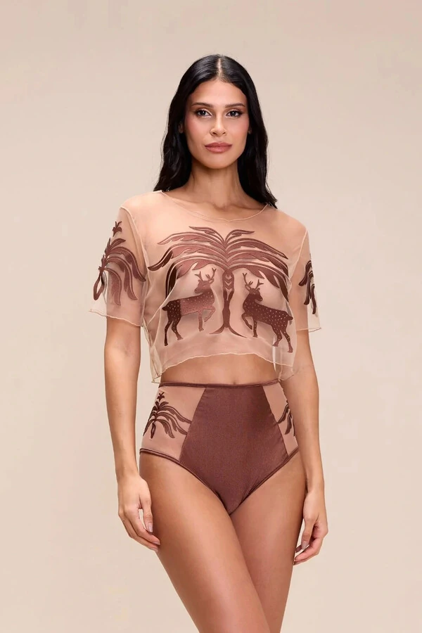 Conjunto Blusa Cropped + Calcinha Alissa Cervo