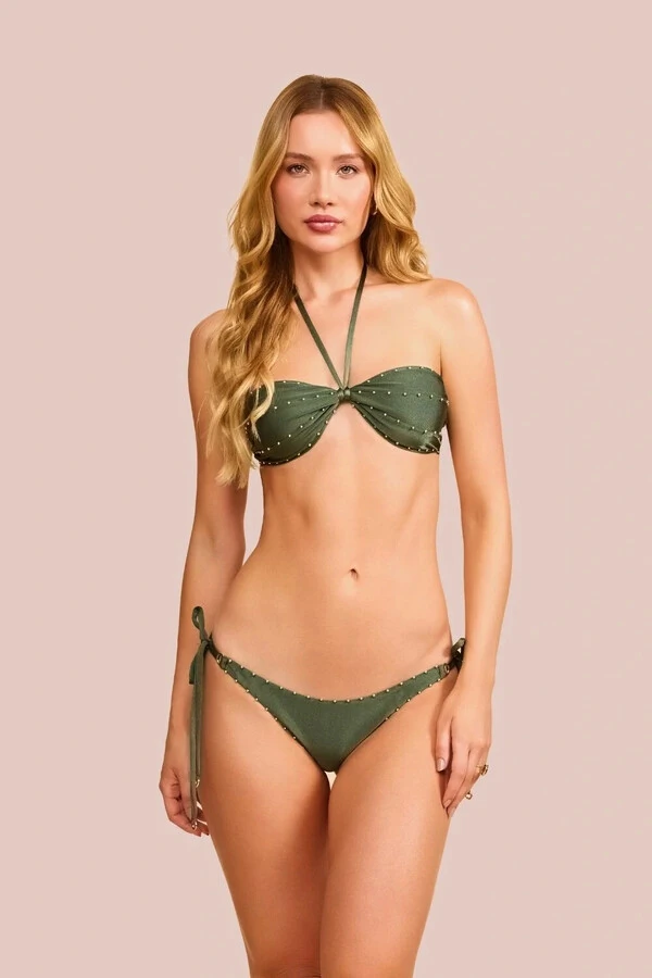 Conjunto Biquíni Jaine Bordado Verde Musgo