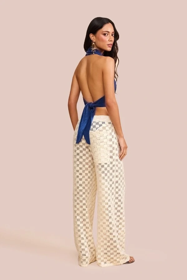 Blusa Frente Única Évora Veludo Azul Marinho