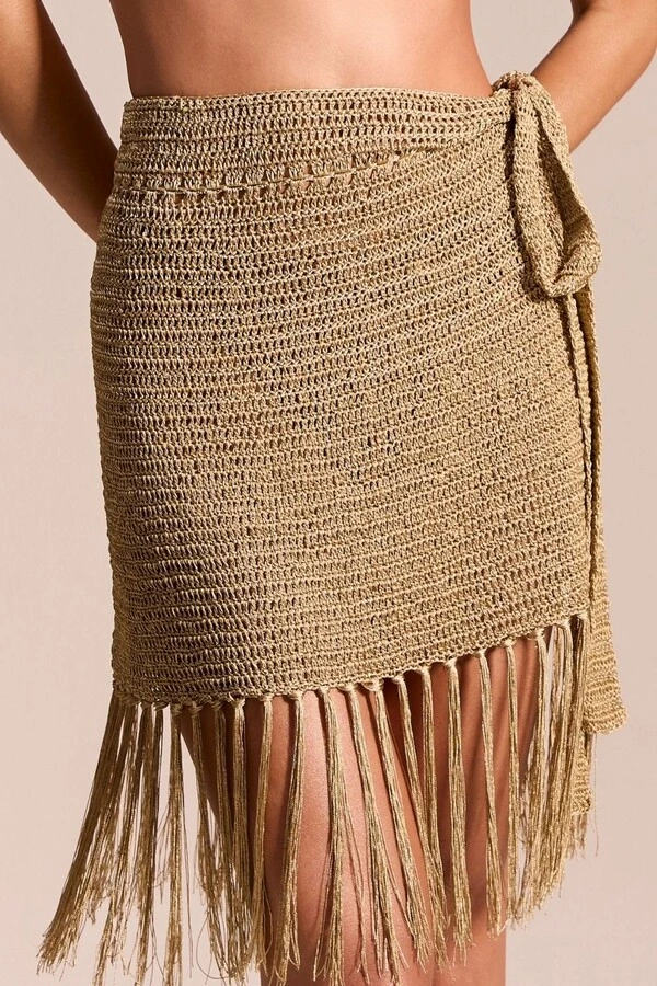 Saia Crochê Curta Bege