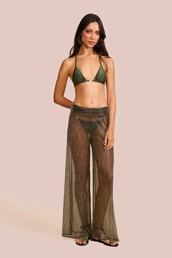 Calça Pantalona Solene Tule Verde Musgo