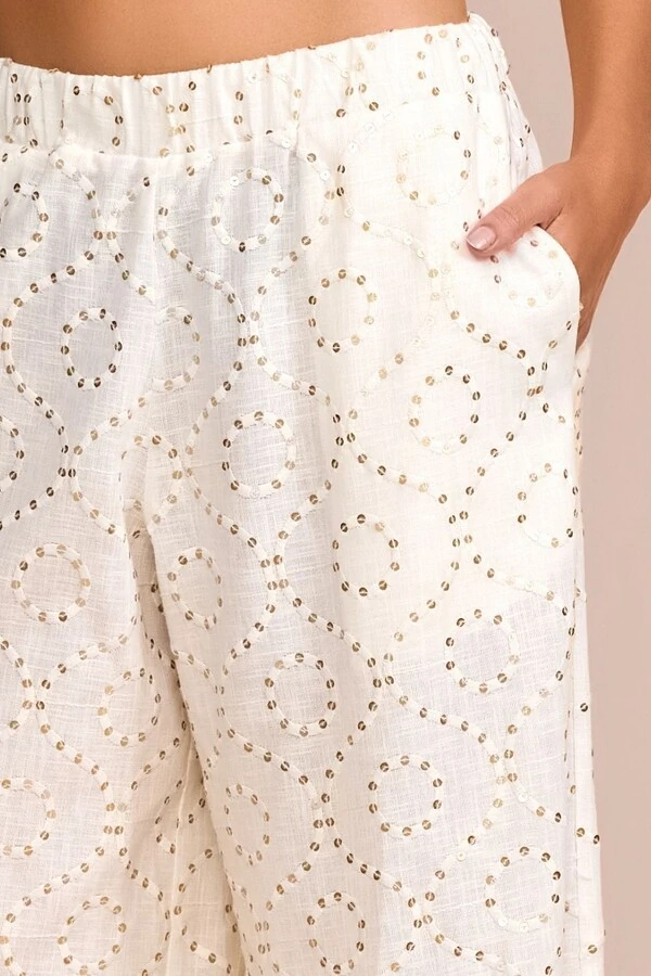 Calça Longa Caieiras Paetês Off-White