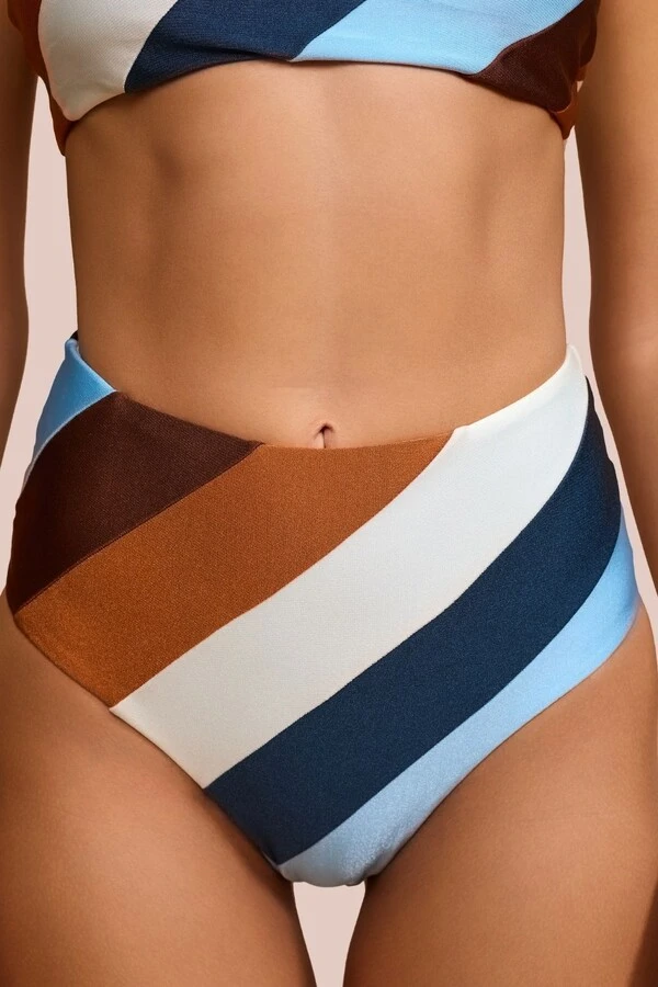 Calcinha Biquíni Hot Pants Taiti Listrado Azul