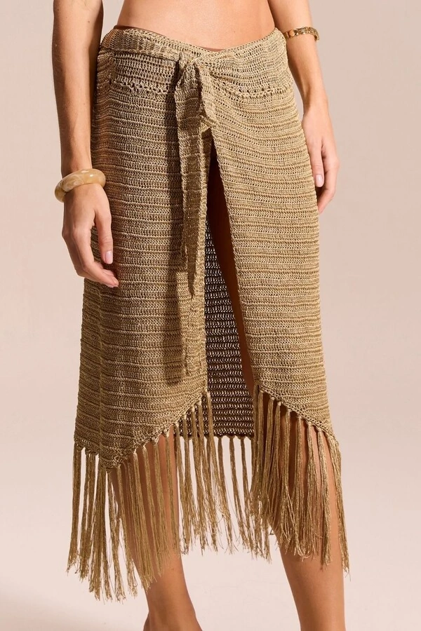 Saia Crochê Longa Bege
