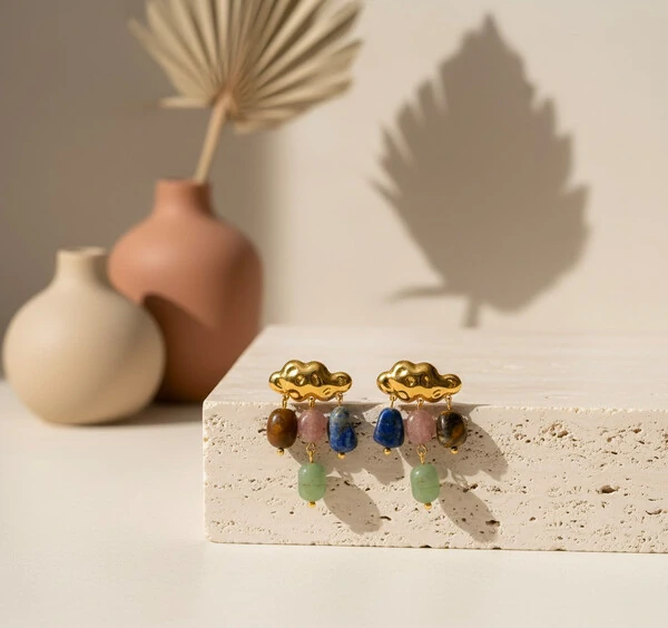 Brinco Nuvem Pedras Naturais