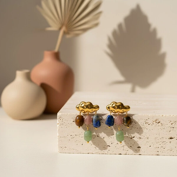 Brinco Nuvem Pedras Naturais