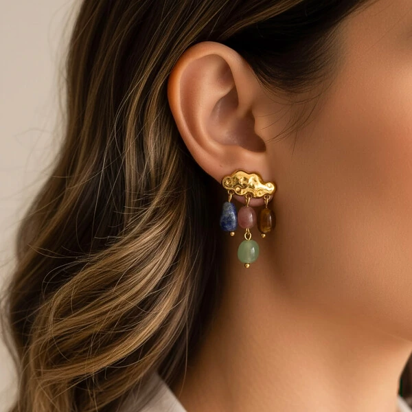 Brinco Nuvem Pedras Naturais