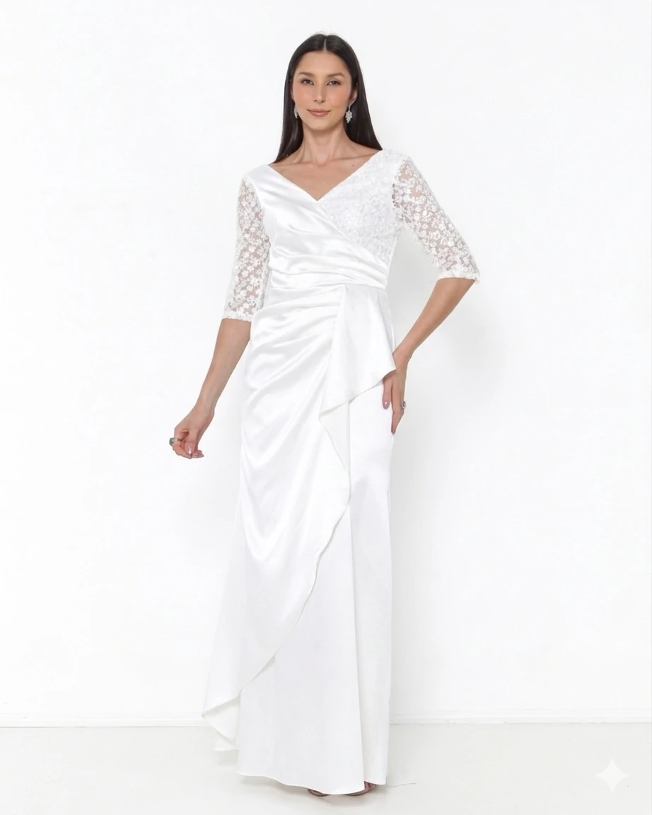 FotoVestido Zenith Sofisticado Em Cetim Indonésia Manga 3/4