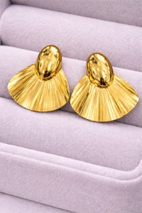 Brinco Leque Dourado Orgânico Semi Jóia