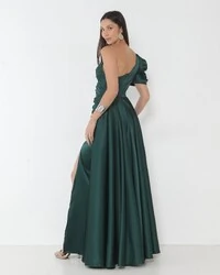 Vestido Livia Em New Span OMbro Assimétrico Longo Fenda