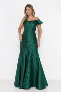 Vestido Ivanice Em Zibeline Modelo Sereia Ombro Assimétrico