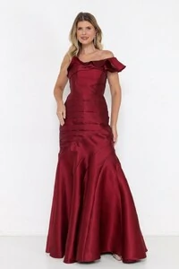 Vestido Ivanice Em Zibeline Modelo Sereia Ombro Assimétrico