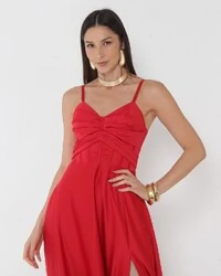Vestido Simaria Alça Fina Busto Estruturado Longo Fenda