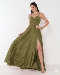 Vestido Simaria Alça Fina Busto Estruturado Longo Fenda