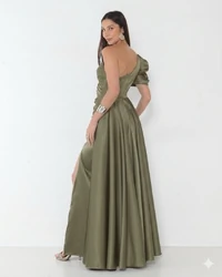 Vestido Livia Em New Span OMbro Assimétrico Longo Fenda