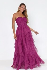 Vestido Paulina Saia Longa Com Babados Em Tule Aurora