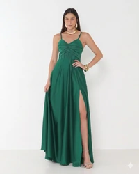 Vestido Simaria Alça Fina Busto Estruturado Longo Fenda