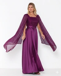 Vestido Suellen Manga Capa Com Brilho