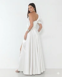 Vestido Livia Em New Span OMbro Assimétrico Longo Fenda