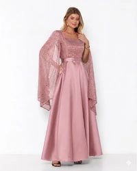 Vestido Suellen Manga Capa Com Brilho