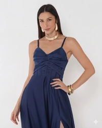 Vestido Simaria Alça Fina Busto Estruturado Longo Fenda