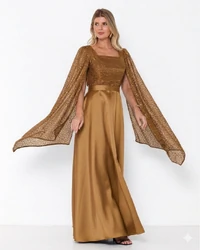 Vestido Suellen Manga Capa Com Brilho