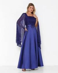 Vestido Suellen Manga Capa Com Brilho