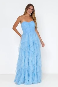 Vestido Paulina Saia Longa Com Babados Em Tule Aurora