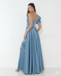 Vestido Livia Em New Span OMbro Assimétrico Longo Fenda